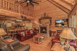 TV, fireplace, video games - Smoky Mountain High: Pet-Friendly, Resort Pool, Home Theater, Game Room, Fire Pit, near Attractions! (Pigeon Forge)