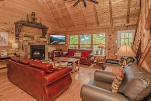 TV, fireplace, video games - Smoky Mountain High: Pet-Friendly, Resort Pool, Home Theater, Game Room, Fire Pit, near Attractions! (Pigeon Forge)