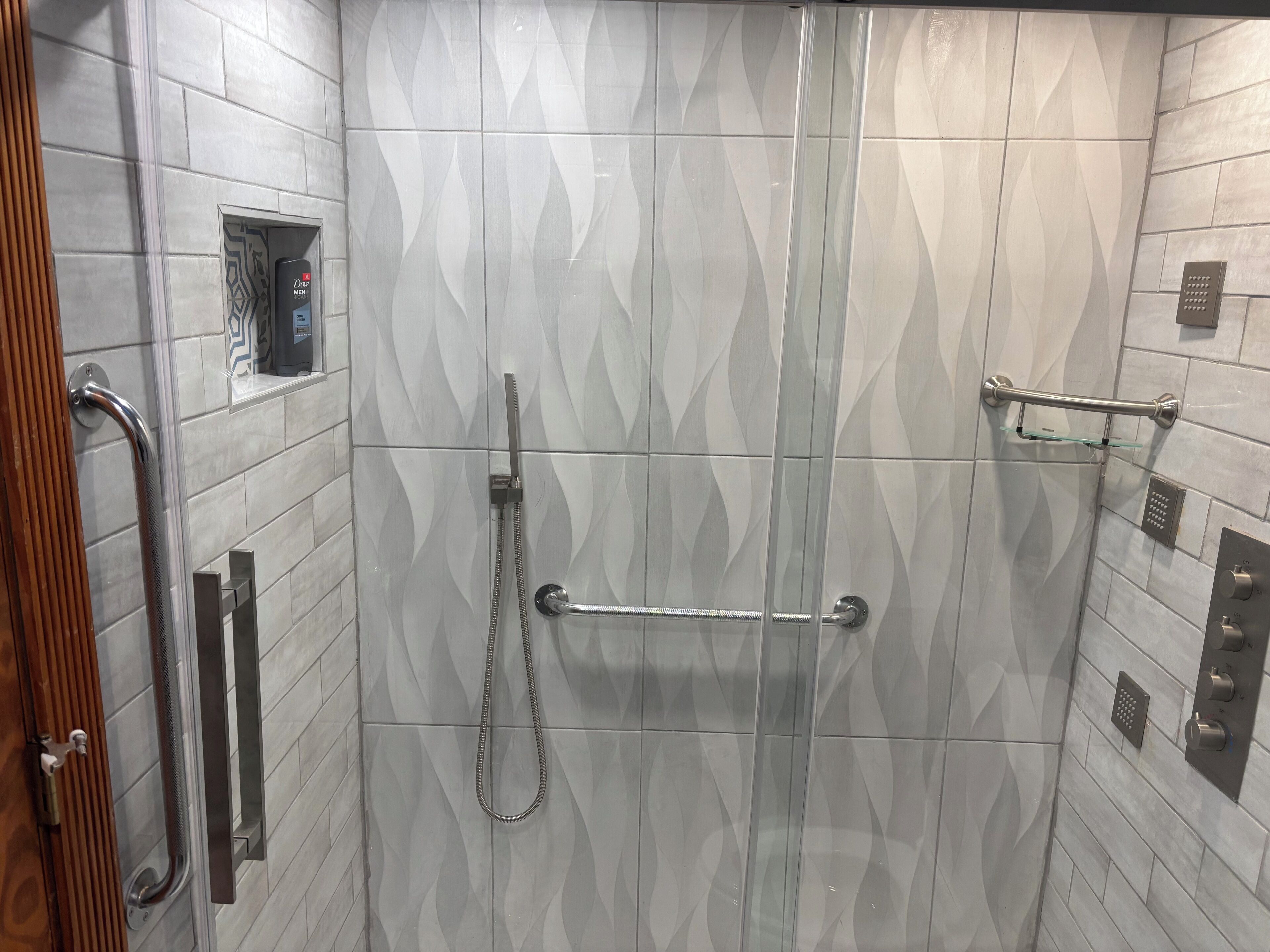 Shower, soap, toilet paper