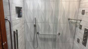 Shower, soap, toilet paper