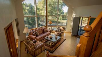 Télévision, cheminée, livres