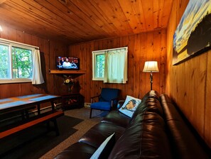 TV, fireplace, table football