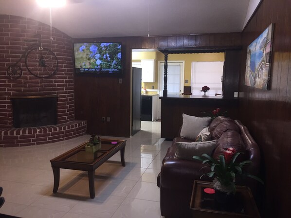 TV, fireplace, DVD player, table football