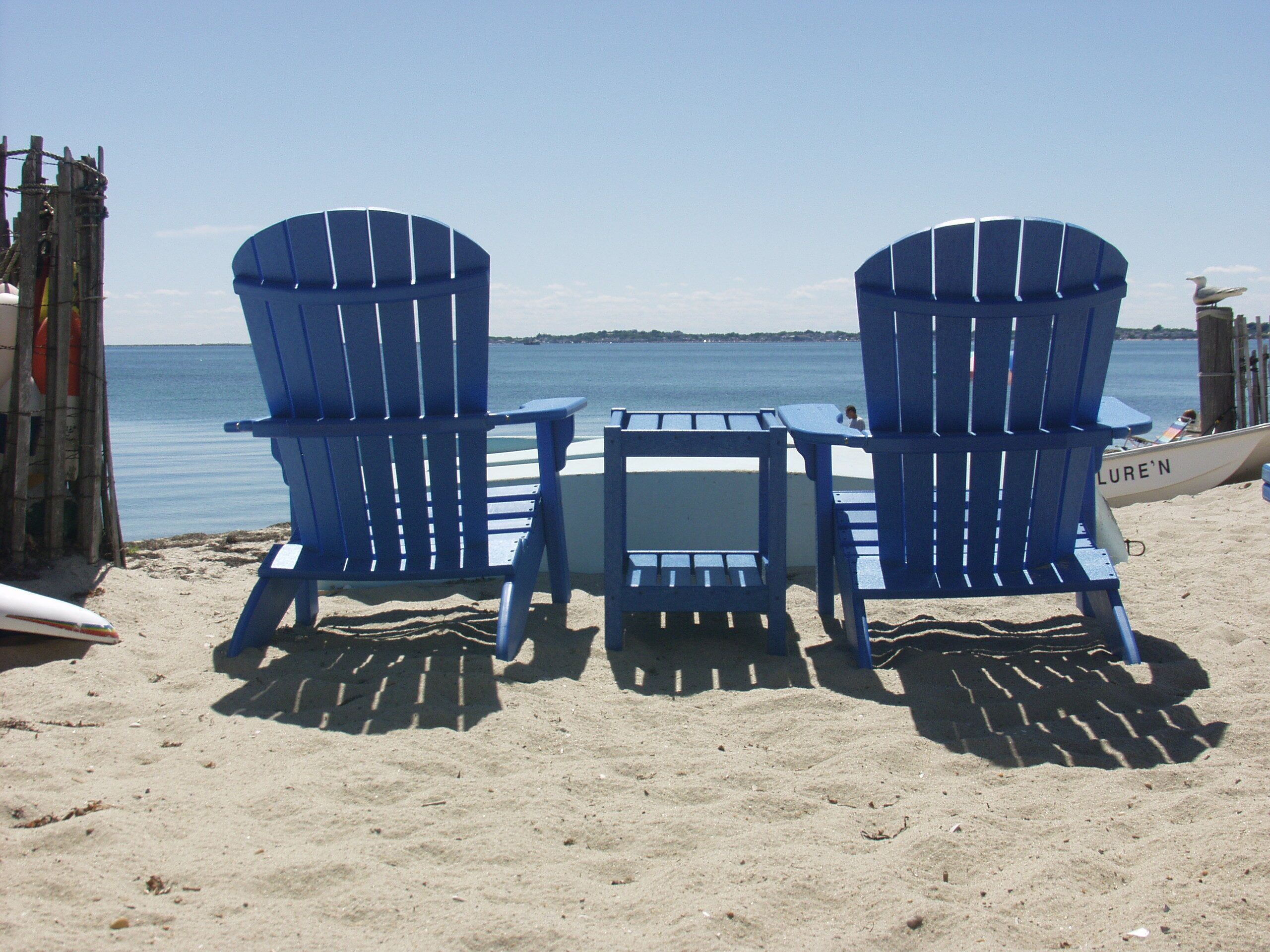 On the beach, sun-loungers