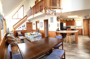 TV, books, video library, stereo