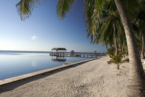 En la playa, camastros y toallas de playa 