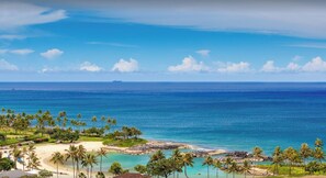 On the beach, sun-loungers, beach towels