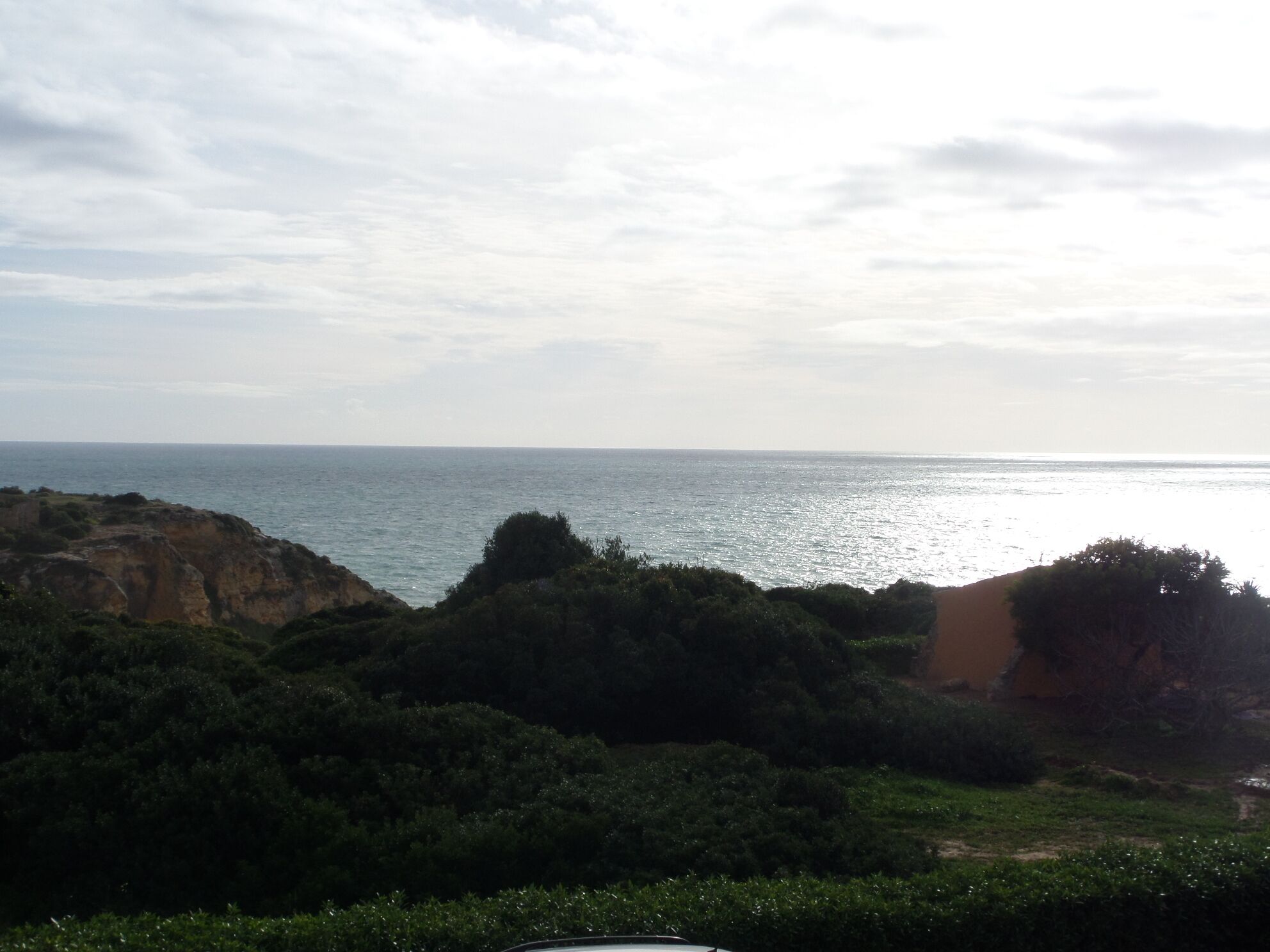 A coastal landscape with cliffs and greenery.