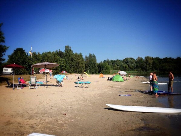 Beach nearby, sun loungers