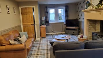 Fernseher, Kamin, DVD-Player, Bücher