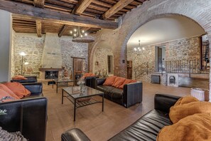 TV, fireplace, table football, ping pong