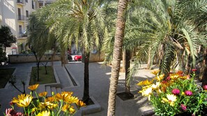 the garden below from the balcony