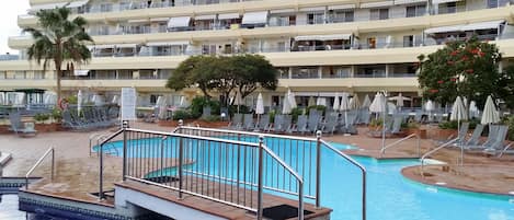Una piscina climatizada, tumbonas