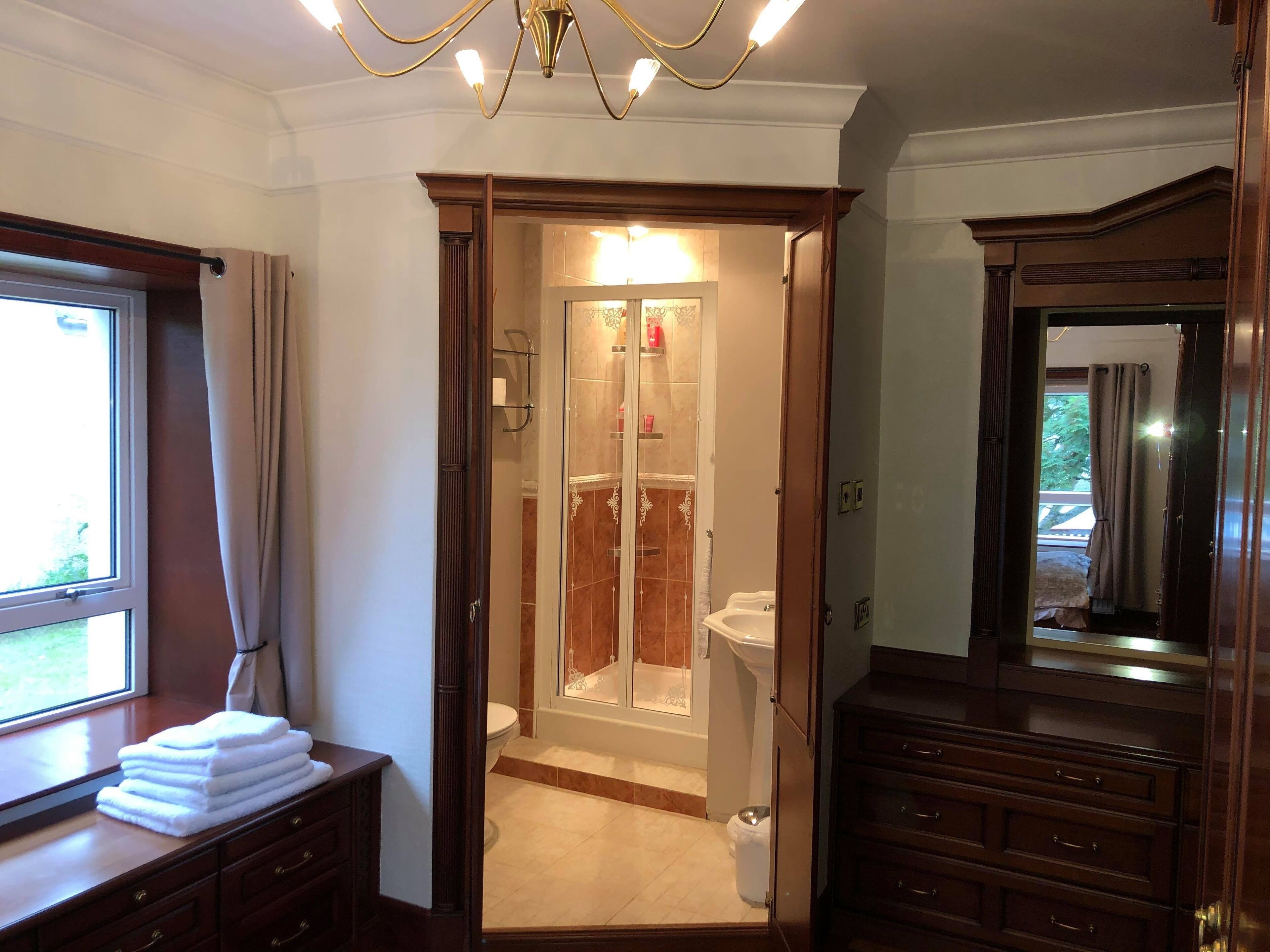 Hair dryer, towels, toilet paper