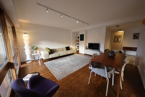 TV, DVD player, video library
