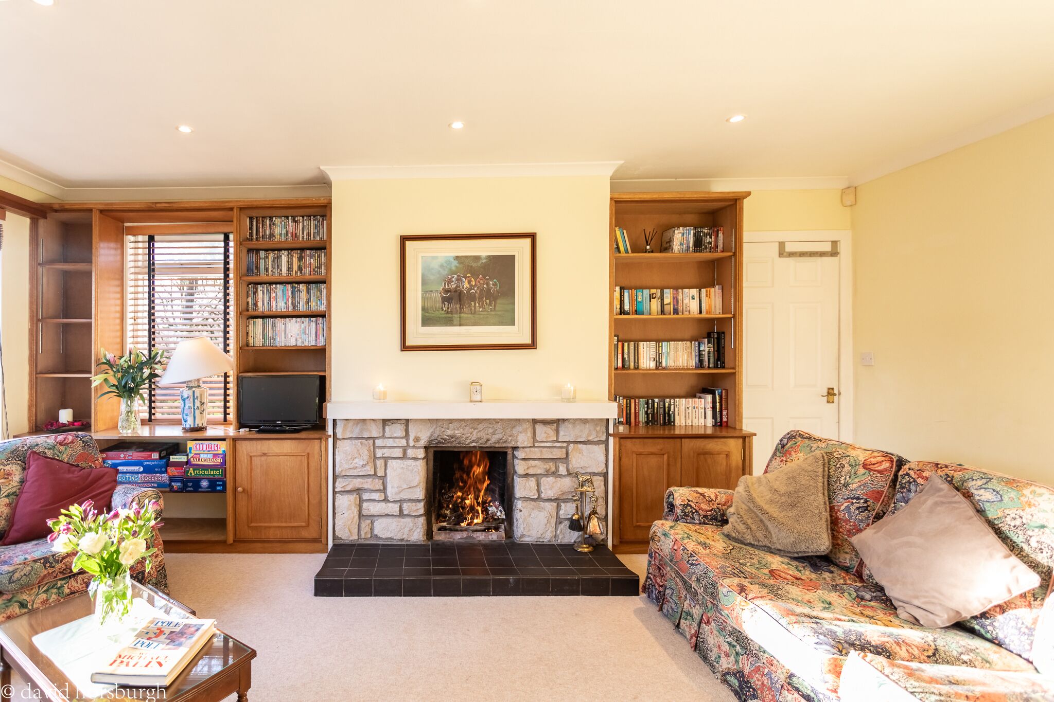 Smart-TV, Kamin, DVD-Player, Bücher