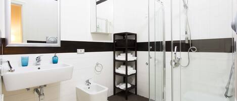 Douche, séchoir à cheveux, bidet, serviettes fournies