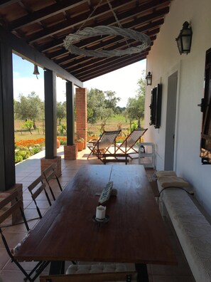 Outdoor dining - Fantastic house w / pool in quiet and hot Alentejo plain near Évora (Montemor-o-Novo)