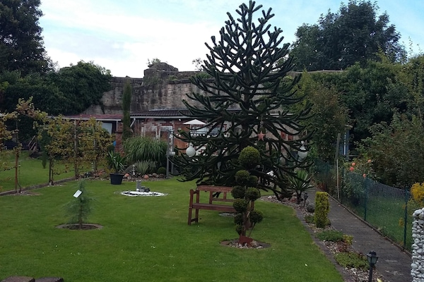 Blick vom Balkon in den Garten