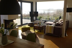 TV, fireplace, DVD player, books - Large holiday home with its own beach, fireplace, sauna, right on the lake, near Leipzig (Löbnitz am See)