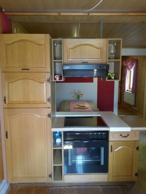 Jääkaappi, mikroaaltouuni, uuni, kahvin-/teenkeitin