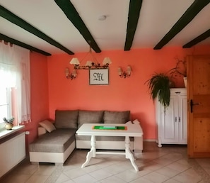 TV, fireplace, table football, ping pong