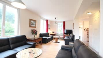 Televisie, een dvd-speler, boeken en een stereo