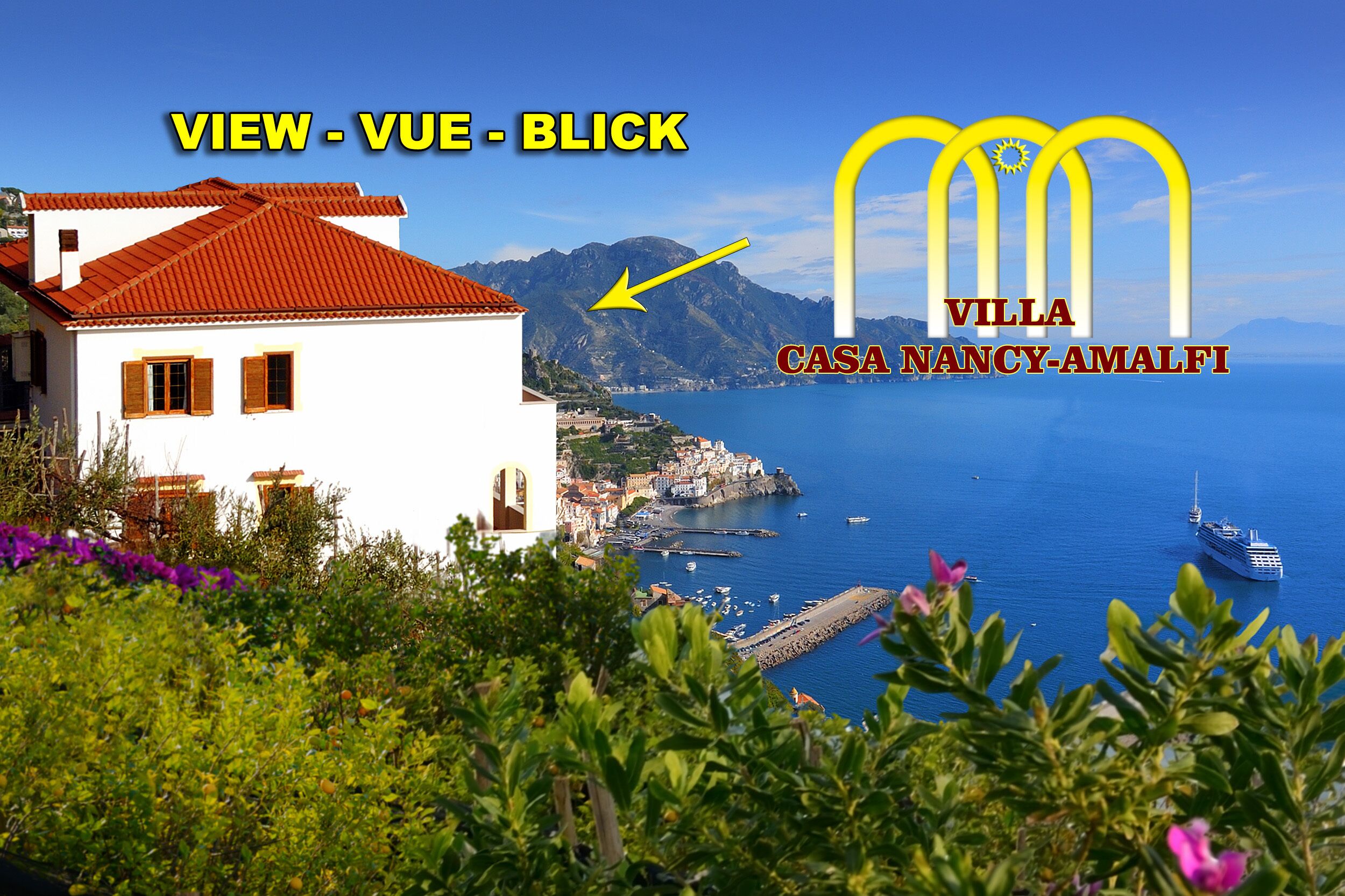 Holidayhouse VILLA NANCY in Amalfi with stunning view of the sea, parking nearby