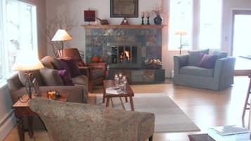 TV connectée, cheminée, lecteur de DVD, chaîne hi-fi