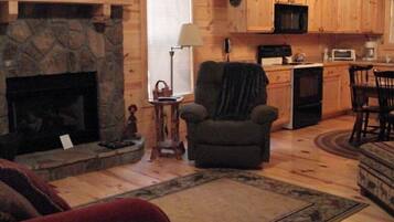 Télévision, cheminée, lecteur de DVD