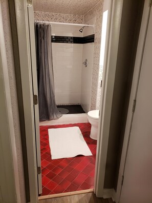 Regadera, secadora de cabello, toallas, jabón 