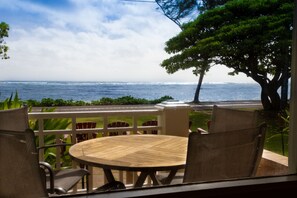 Outdoor dining - Dazzling Oceanfront Views at Your Own Tropical Oasis, steps from the Beach (Kapaa)