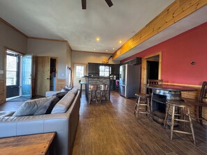 Smart TV, fireplace, DVD player, books
