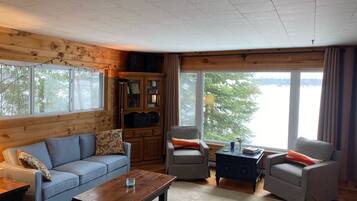 Smart TV, fireplace, DVD player, books