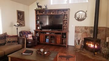 TV connectée, cheminée, lecteur de DVD, vidéothÚque