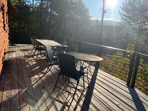 Outdoor dining - Luxury secluded Catskill log cabin on creek-ski hike great restaurants mins away (Catskill)