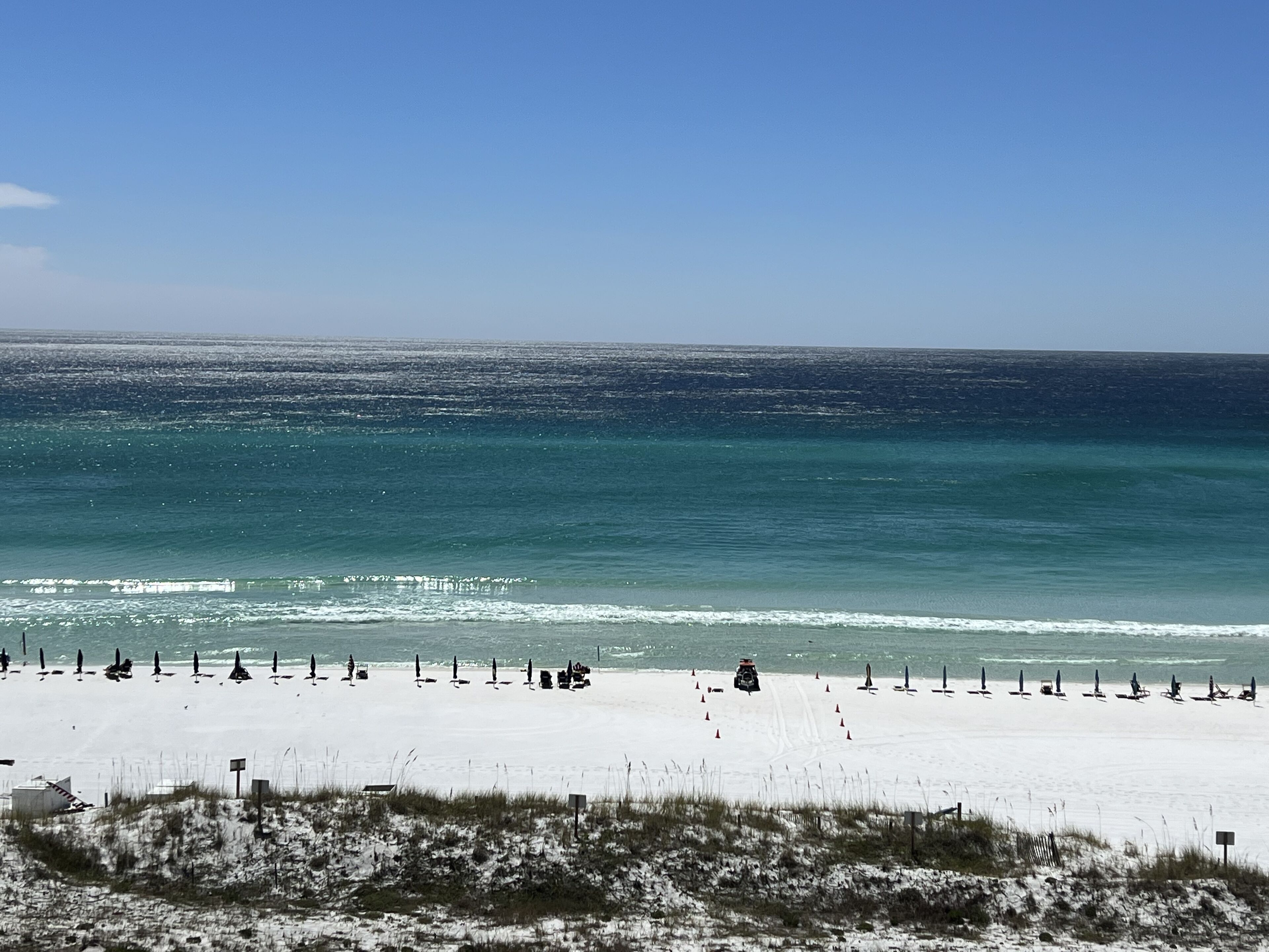 View of beach and gulf from condo unit