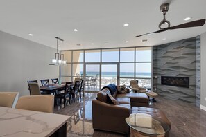 Smart TV, fireplace, stereo - Sandcastle 🌊 Beachfront Townhome | Viking Kitchen, Steam Spa, Elevator + Views (Pensacola Beach)