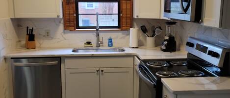 Fridge, microwave, oven, dishwasher