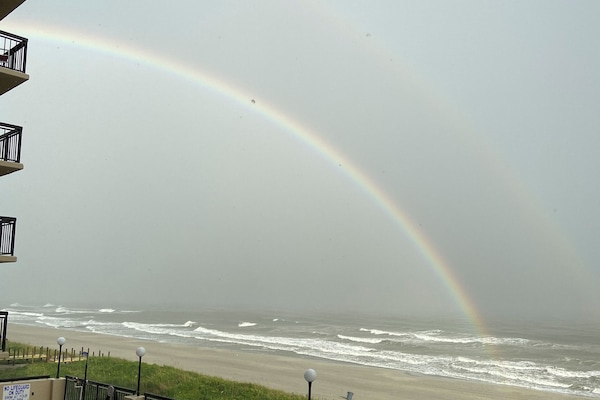 Beautiful double rainbow after a storm. Know that there is no kiddie pool sadly