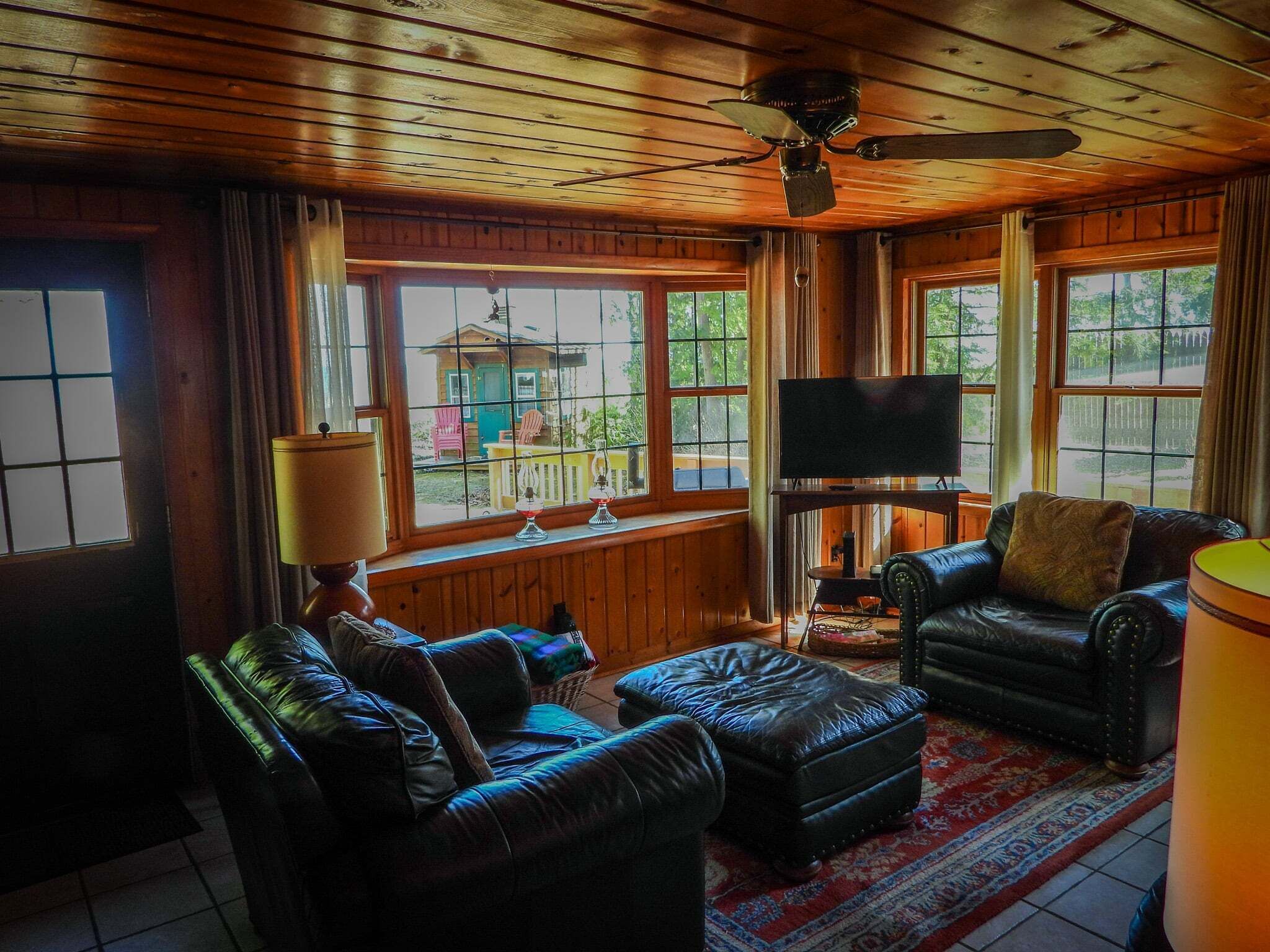 Smart TV, fireplace, DVD player, books