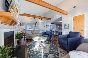 Smart TV, DVD player, foosball, video library