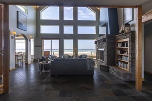 The main living area with gas fireplace