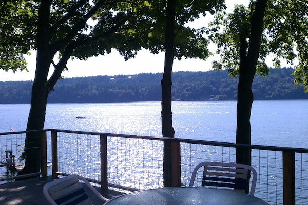 The cabin is built into a hill so it feels like you're perched in the trees.