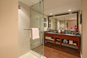 Bathtub, hair dryer, towels, soap
