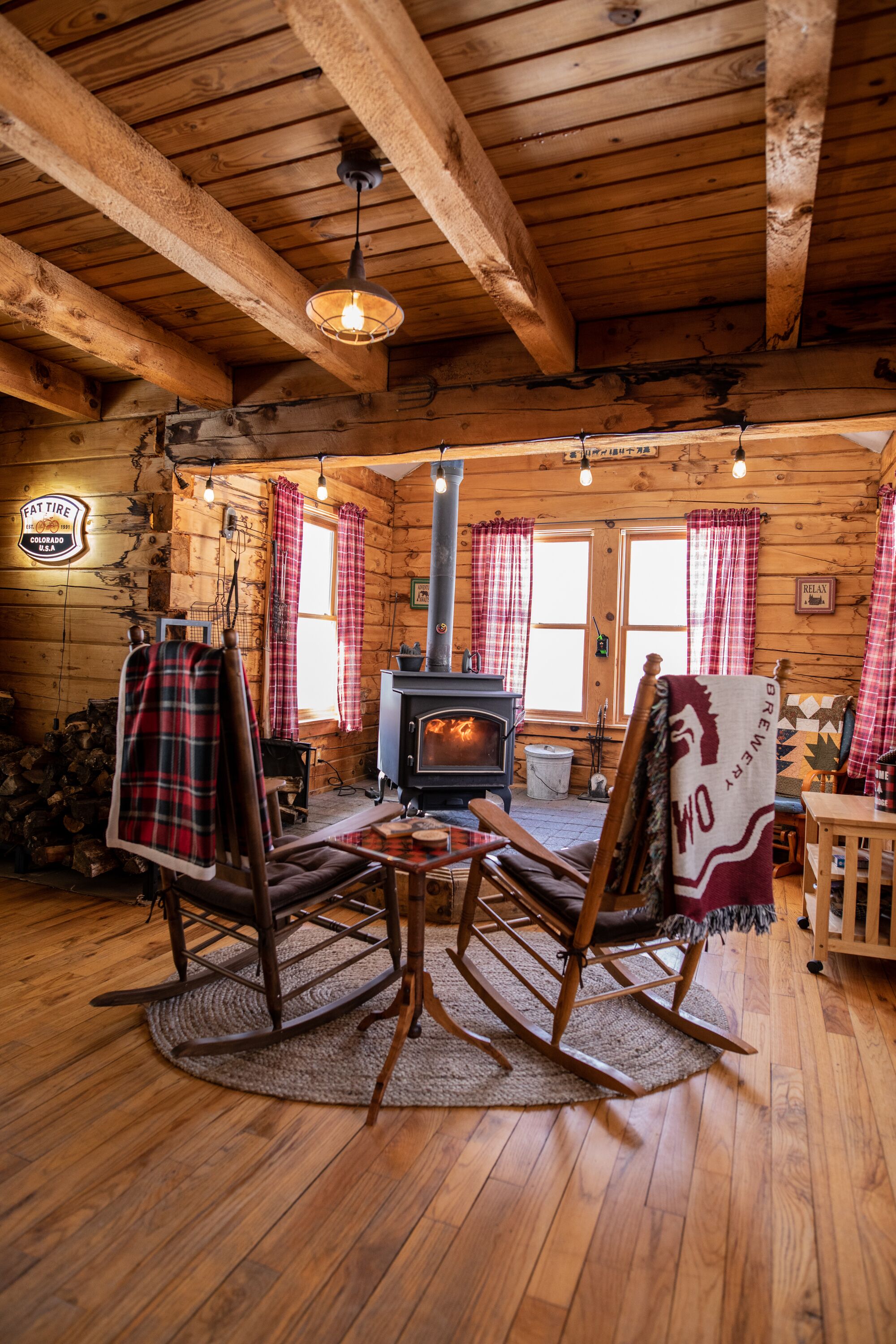 Play checkers or simply rock by the woodstove.  Marshmallows and sticks provided