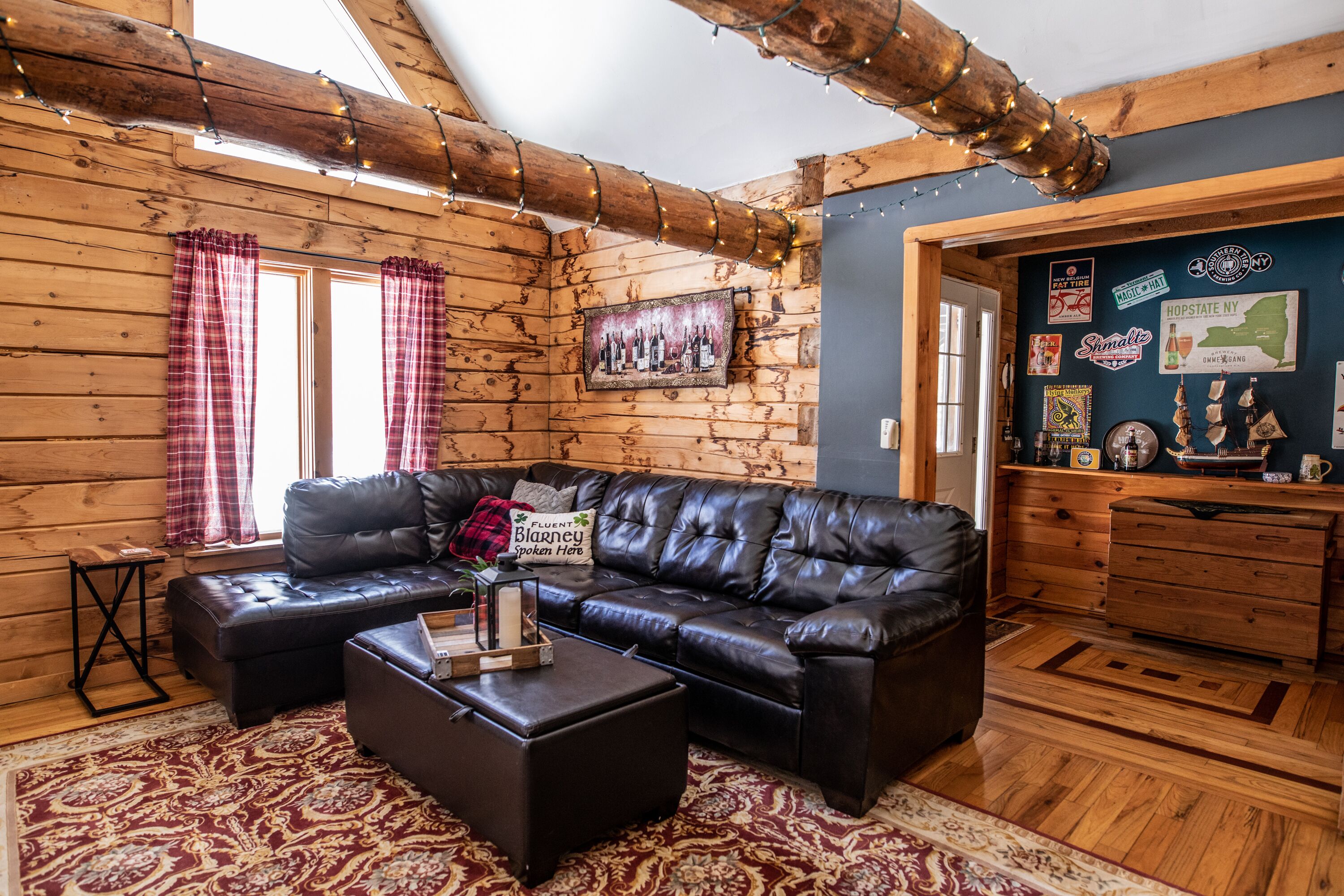 Huge yet cozy log cabin, nestled conveniently off the beaten path. Peaceful!