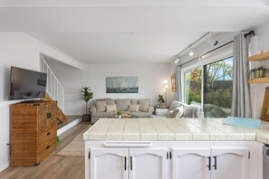 Smart TV, fireplace, DVD player, books