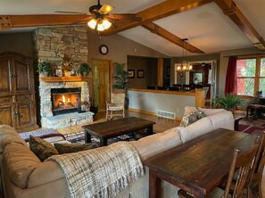 Smart TV, fireplace, DVD player, table football