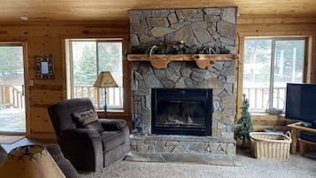 TV connectée, cheminée, jeux vidéo, lecteur de DVD